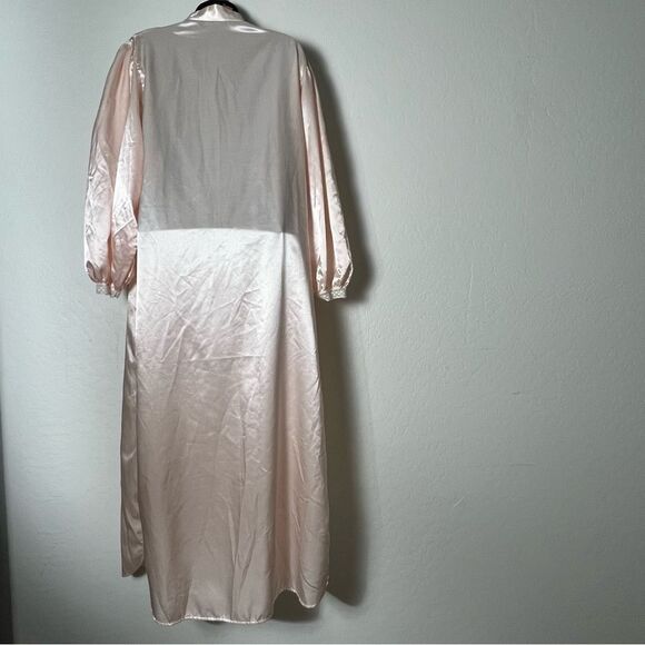 Elise Stevens Vintage Satin Flannel Lined High Neck Lace Ribbon Long Nightgown M - Picture 6 of 13